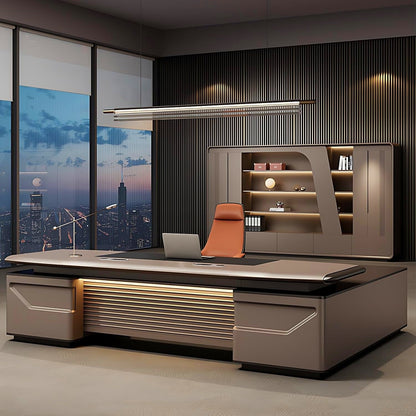 Aihm-Lon Brown Modern Style Executive Desk 78.7"-141.7"