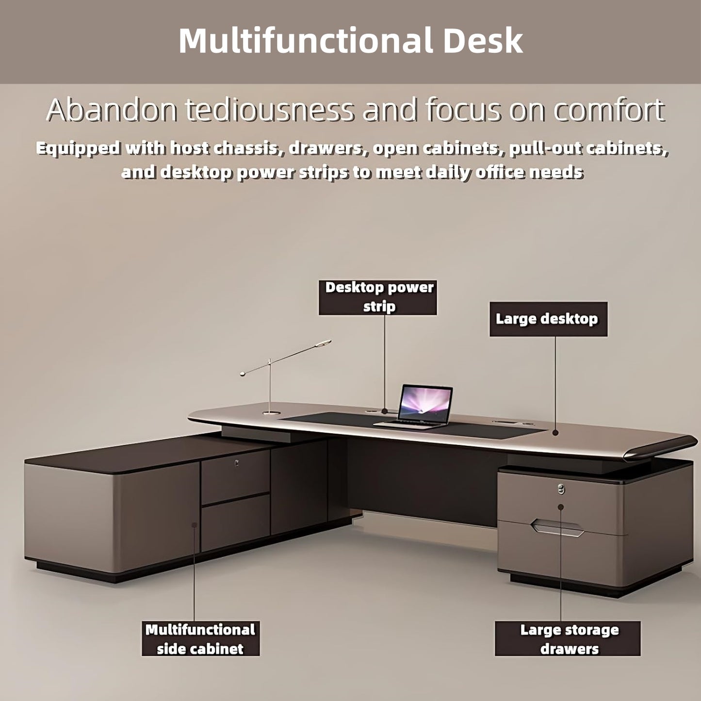 Aihm-Lon Brown Modern Style Executive Desk 78.7"-141.7"