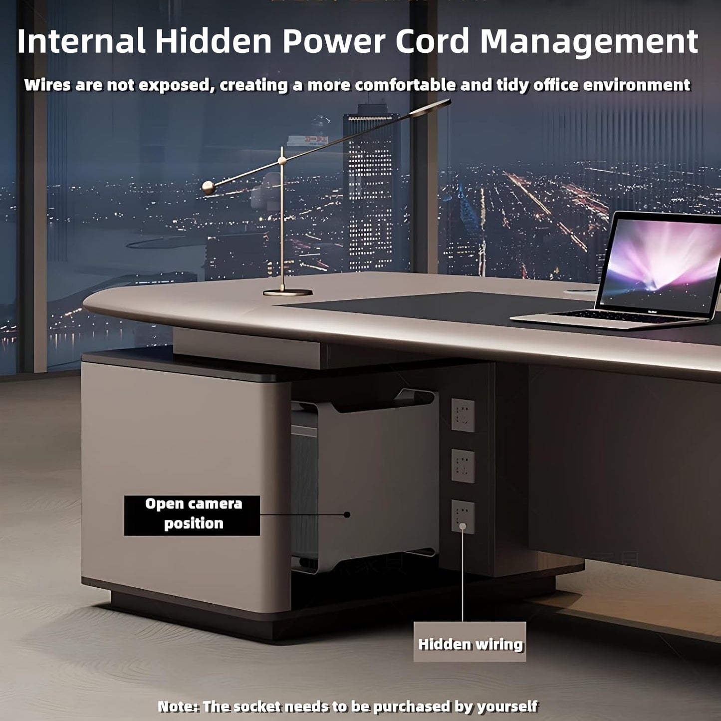 Aihm-Lon Brown Modern Style Executive Desk 78.7"-141.7"