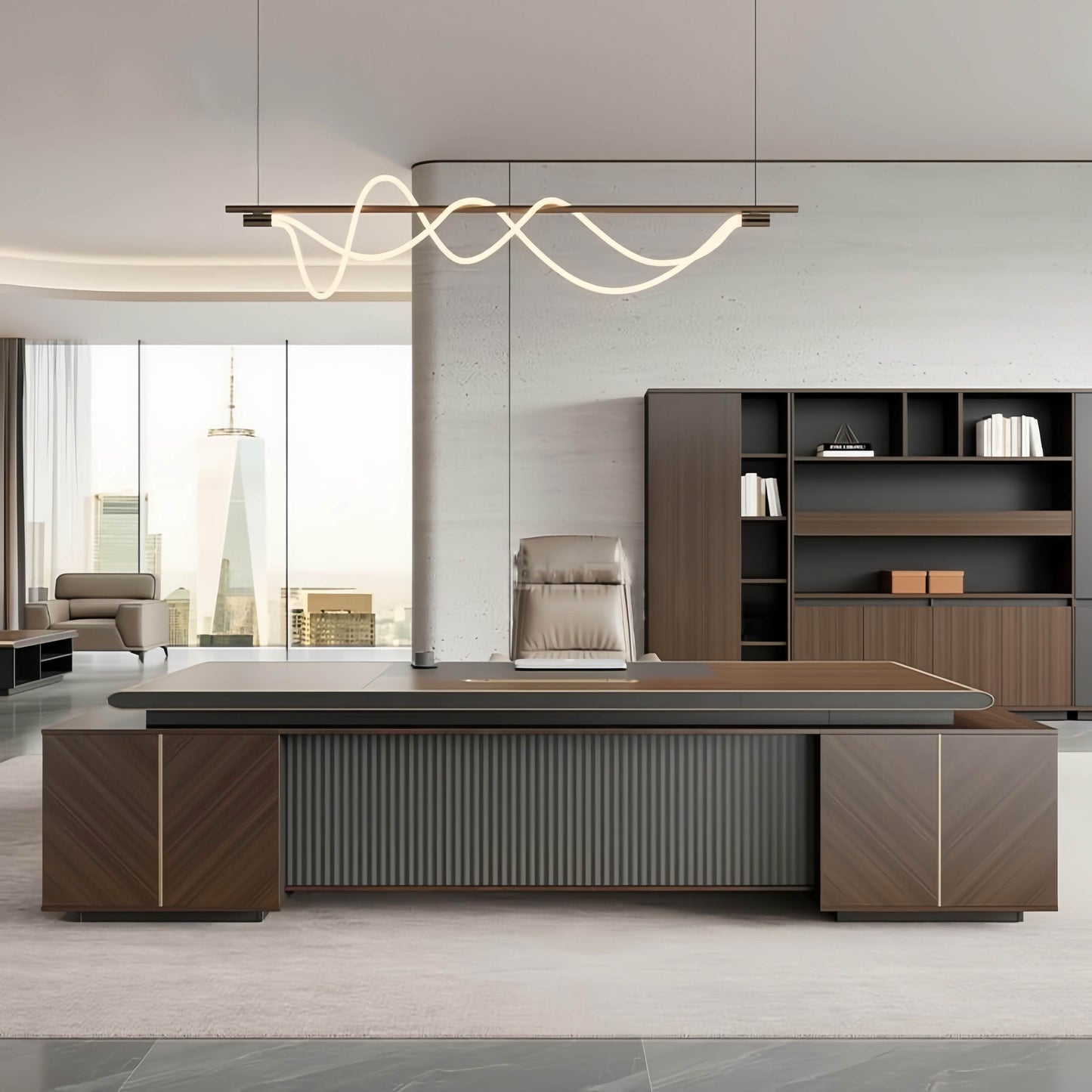 Aihm-Lon L-Shaped Executive Office Desk with Cabinet 78.7"-141.7"