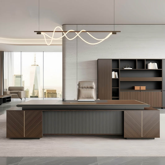 Aihm-Lon L-Shaped Executive Office Desk with Cabinet 78.7"-141.7"