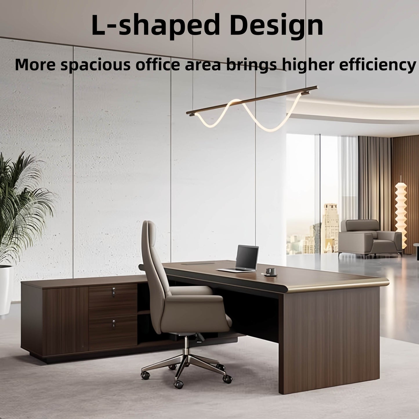 Aihm-Lon L-Shaped Executive Office Desk with Cabinet 78.7"-141.7"