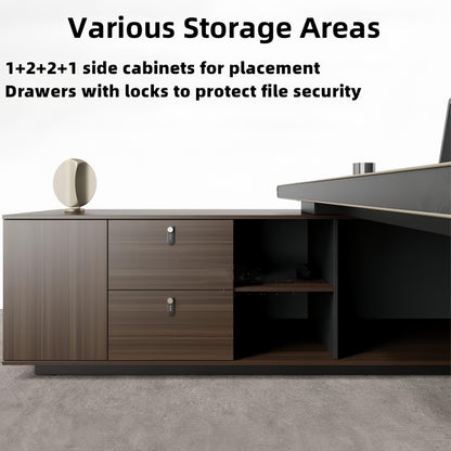 Aihm-Lon L-Shaped Executive Office Desk with Cabinet 78.7"-141.7"