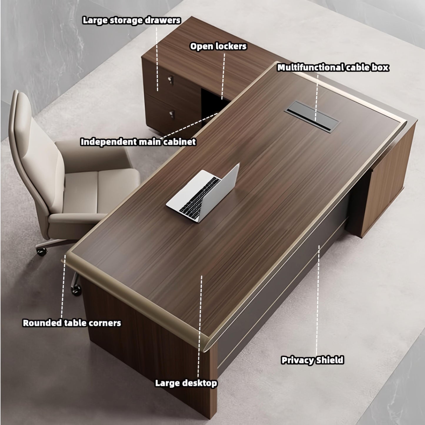 Aihm-Lon L-Shaped Executive Office Desk with Cabinet 78.7"-141.7"