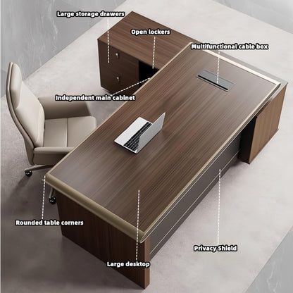Aihm-Lon L-Shaped Executive Office Desk with Cabinet 78.7"-141.7"
