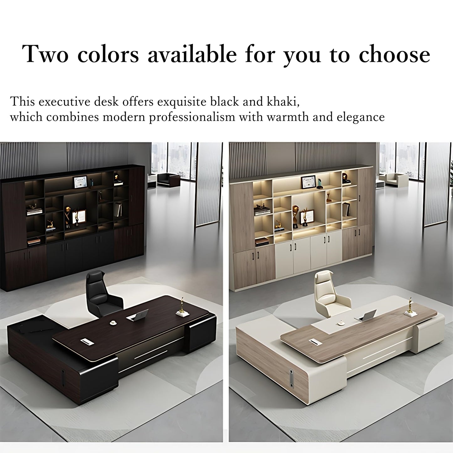 Aihm-Lon Executive Desk with Light Strip 70.9"-133.9"