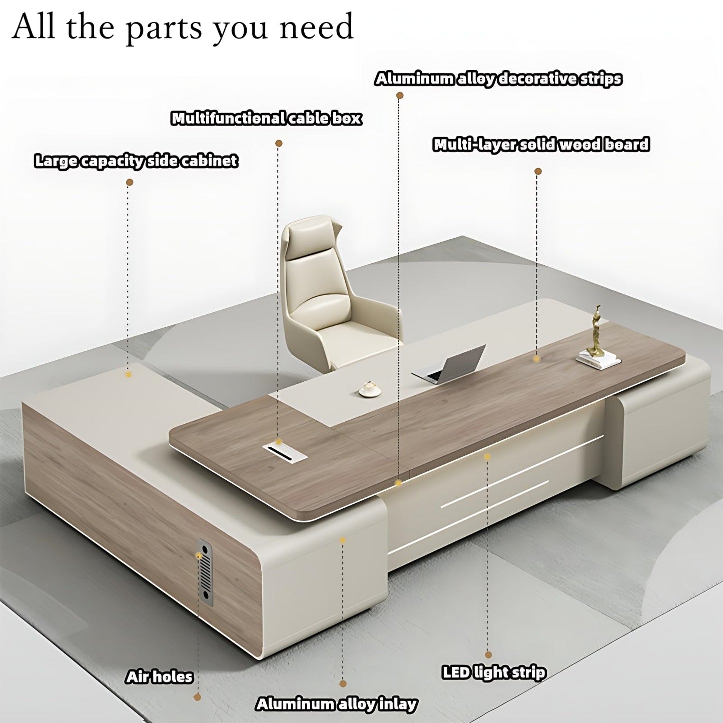 Aihm-Lon Executive Desk with Light Strip 70.9"-133.9"