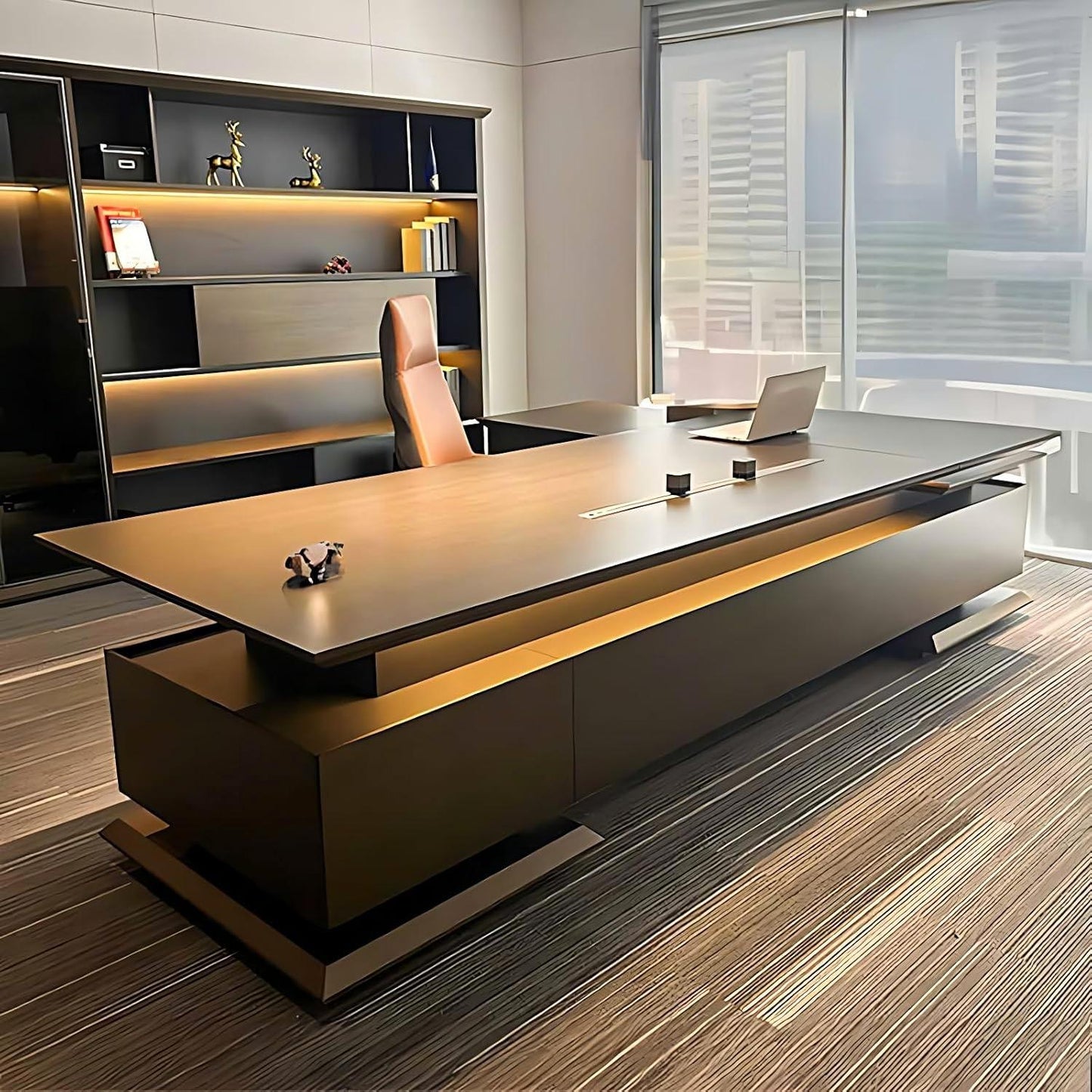 Aihm-Lon L-Shaped Executive Desk with Led Lights 78.7"-133.9"