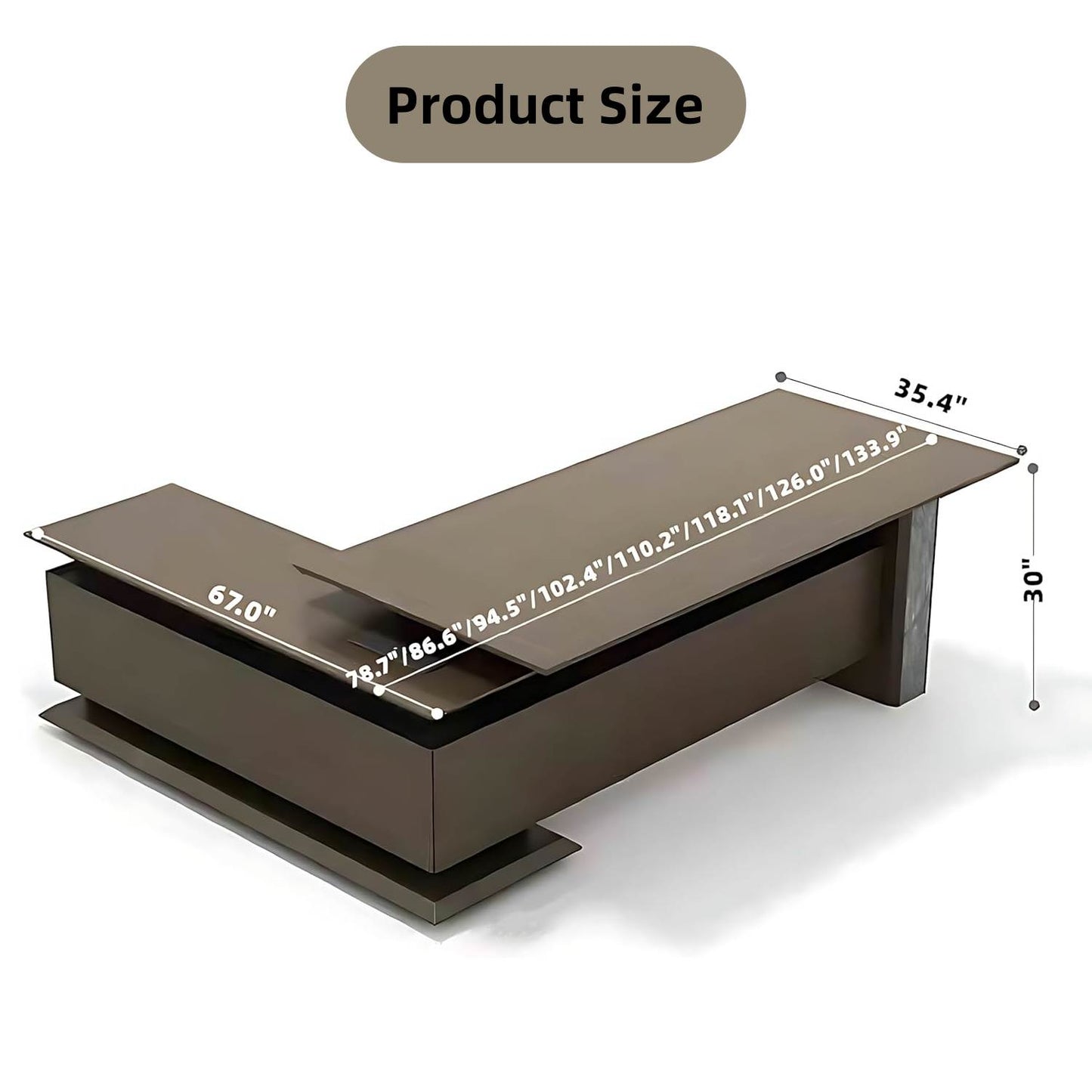 Aihm-Lon L-Shaped Executive Desk with Led Lights 78.7"-133.9"