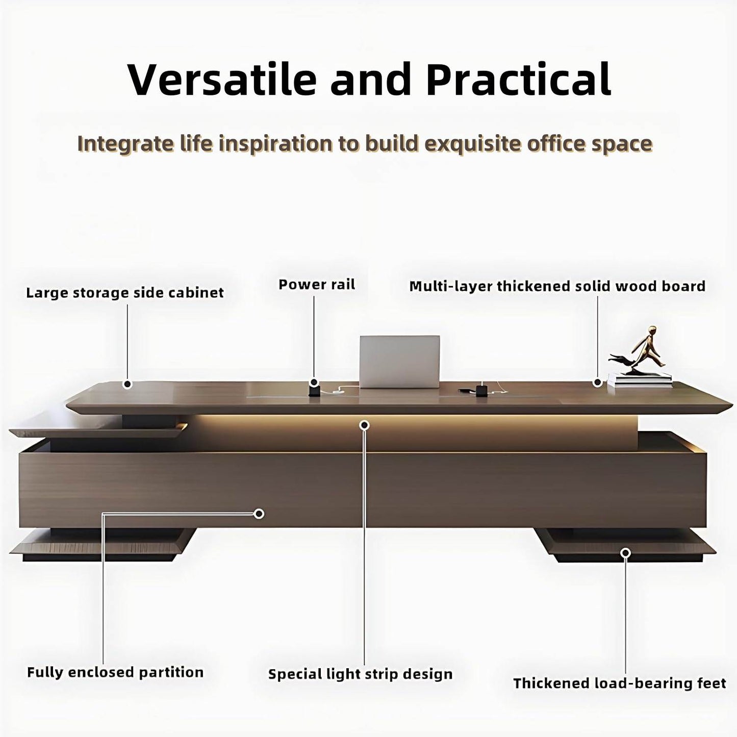 Aihm-Lon L-Shaped Executive Desk with Led Lights 78.7"-133.9"