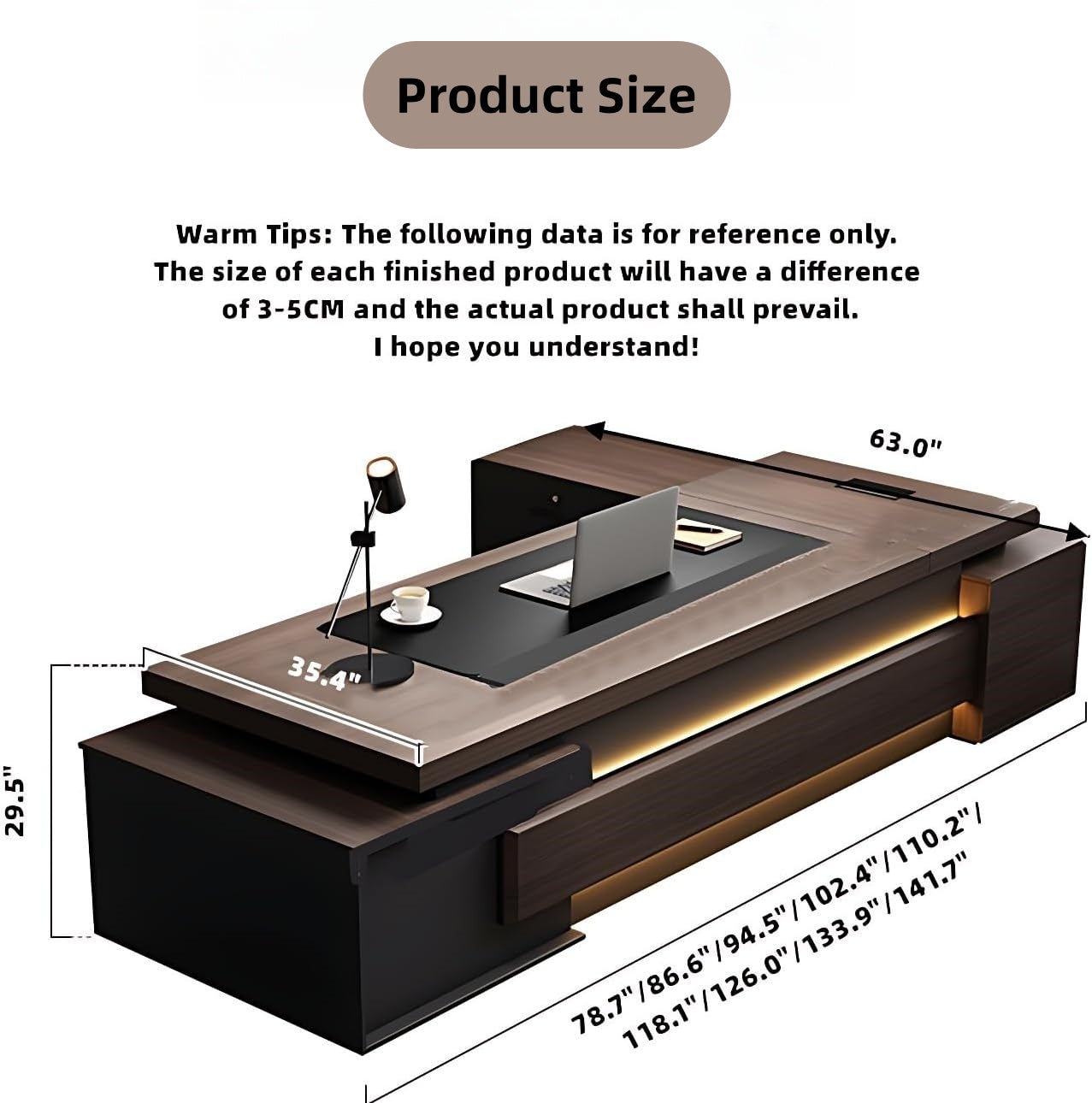 Aihm-Lon Log Style Executive Desk with Storage 78.7"-141.7"