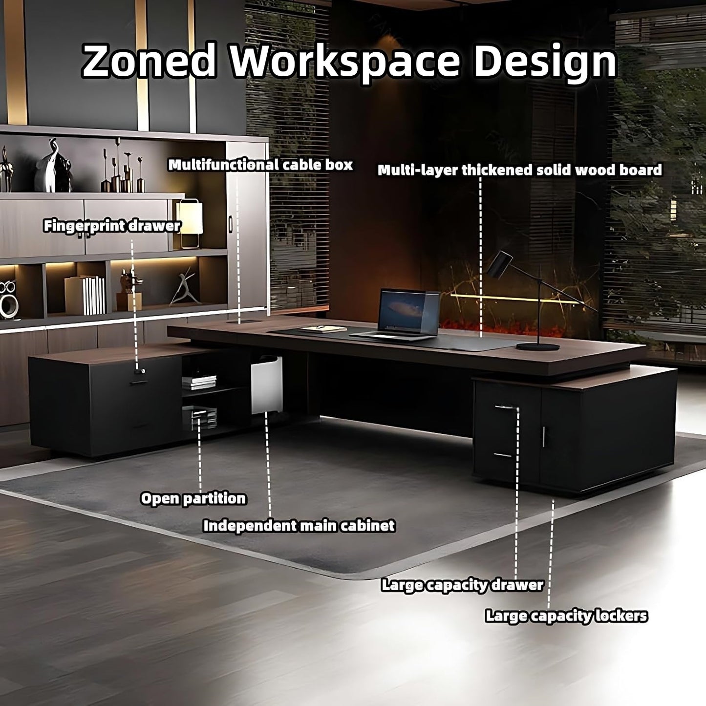 Aihm-Lon Log Style Executive Desk with Storage 78.7"-141.7"