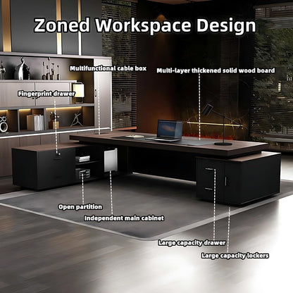Aihm-Lon Log Style Executive Desk with Storage 78.7"-141.7"
