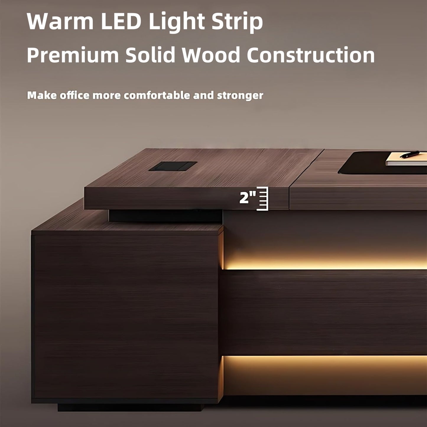 Aihm-Lon Log Style Executive Desk with Storage 78.7"-141.7"