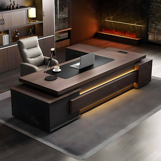 Aihm-Lon Log Style Executive Desk with Storage 78.7"-141.7"