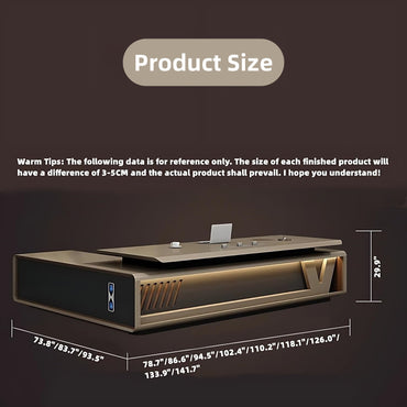 Aihm-Lon Executive Desk with Vintage Gold Large Storage 78.7"-141.7"