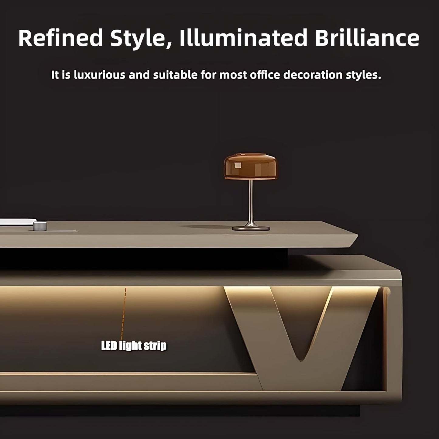 Aihm-Lon Executive Desk with Vintage Gold Large Storage 78.7"-141.7"