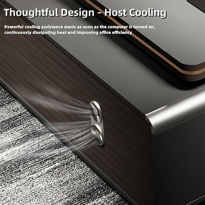 Aihm-Lon Contemporary Executive Desk with Side Storage Cabinet 78.7"-141.7"