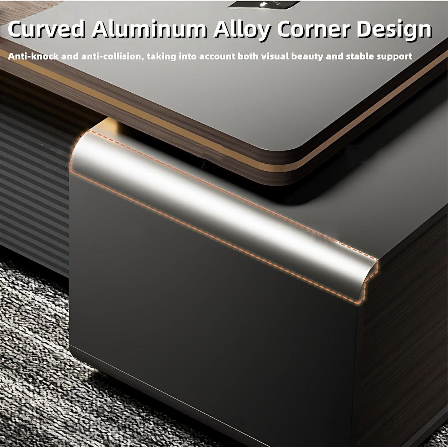 Aihm-Lon Contemporary Executive Desk with Side Storage Cabinet 78.7"-141.7"