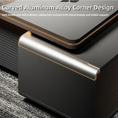 Aihm-Lon Contemporary Executive Desk with Side Storage Cabinet 78.7"-141.7"