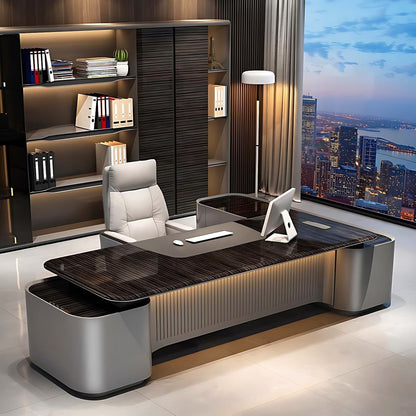 Aihm-Lon L-Shaped Black Executive Office Desk 78.7"-141.7"