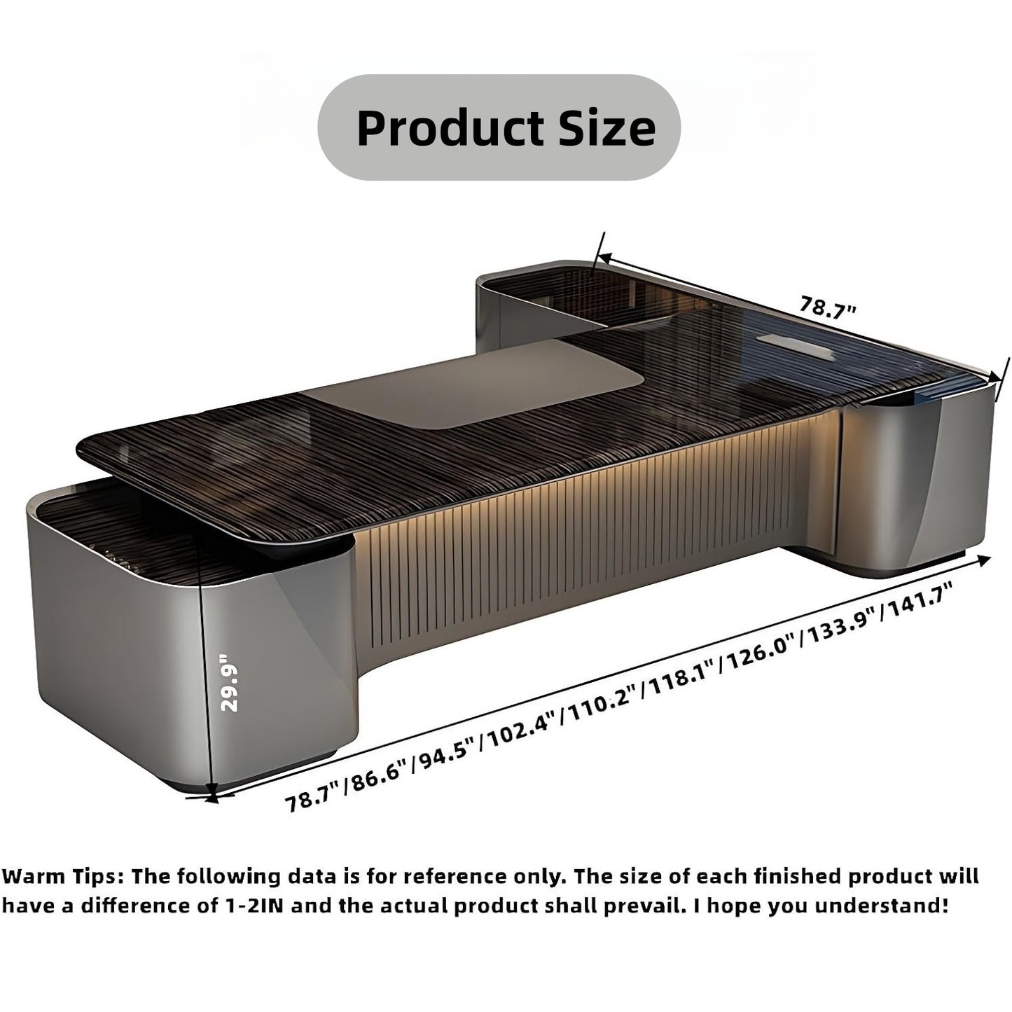 Aihm-Lon L-Shaped Black Executive Office Desk 78.7"-141.7"