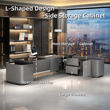 Aihm-Lon L-Shaped Black Executive Office Desk 78.7"-141.7"