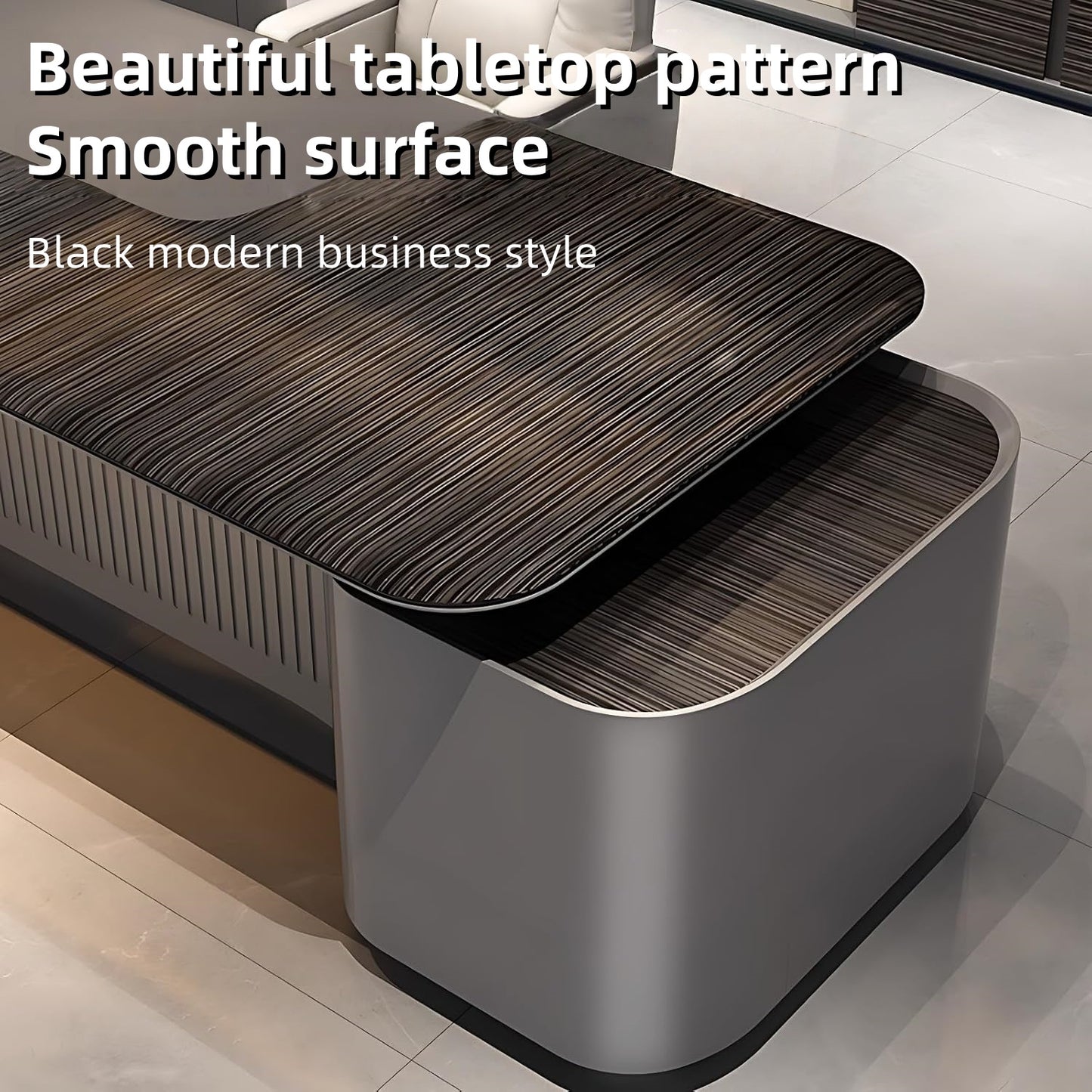 Aihm-Lon L-Shaped Black Executive Office Desk 78.7"-141.7"