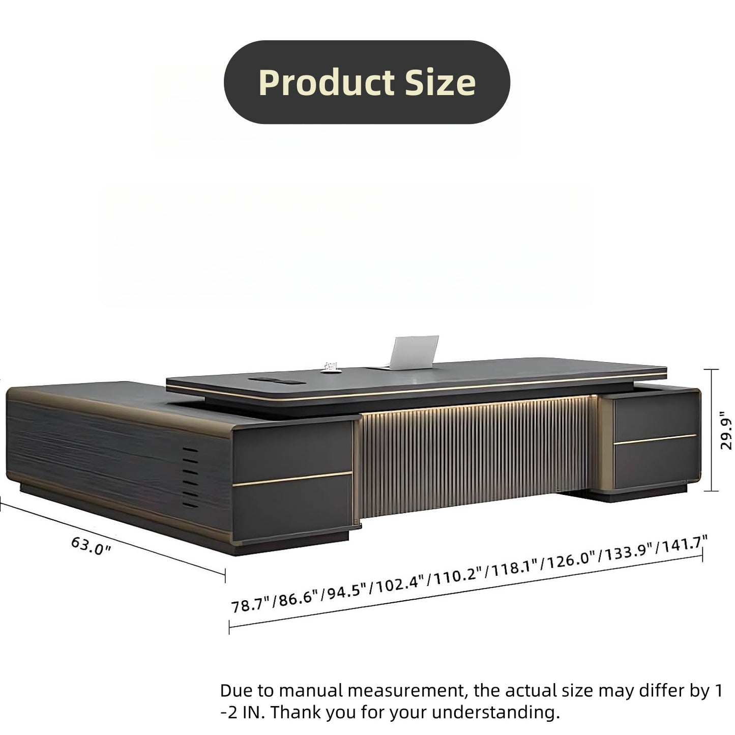 Aihm-Lon Spacious Executive Desk with Drawers 78.7"-141.7"