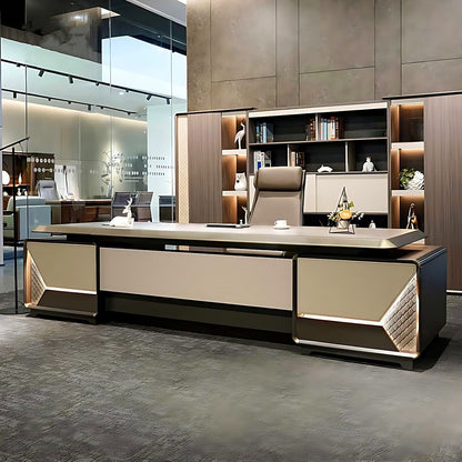 Aihm-Lon Luxury Executive Desk with Champagne Unique Pattern 78.7"-141.7"