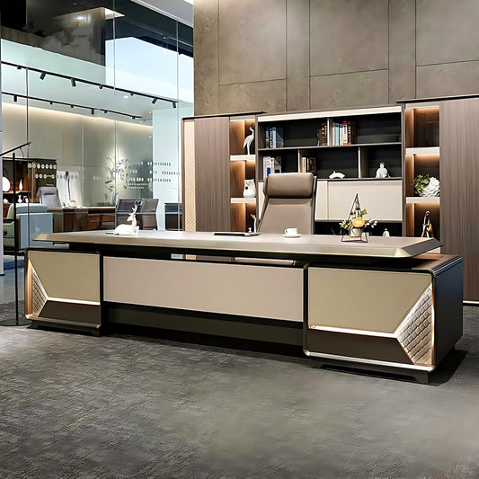 Aihm-Lon Luxury Executive Desk with Champagne Unique Pattern 78.7"-141.7"