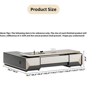 Aihm-Lon Luxury Executive Desk with Champagne Unique Pattern 78.7"-141.7"