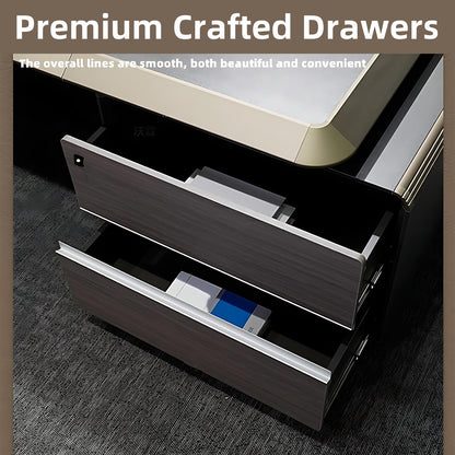 Aihm-Lon Luxury Executive Desk with Champagne Unique Pattern 78.7"-141.7"