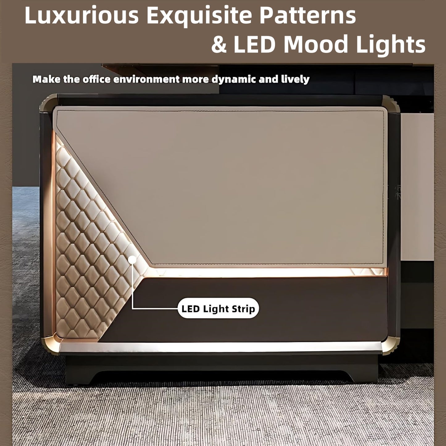 Aihm-Lon Luxury Executive Desk with Champagne Unique Pattern 78.7"-141.7"