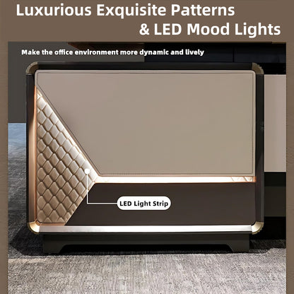 Aihm-Lon Luxury Executive Desk with Champagne Unique Pattern 78.7"-141.7"