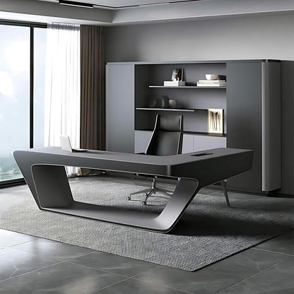Aihm-Lon Unique Executive Desk with Black Minimalist Design 78.7"-141.7"