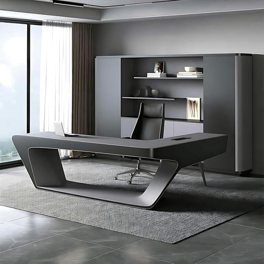 Aihm-Lon Unique Executive Desk with Black Minimalist Design 78.7"-141.7"