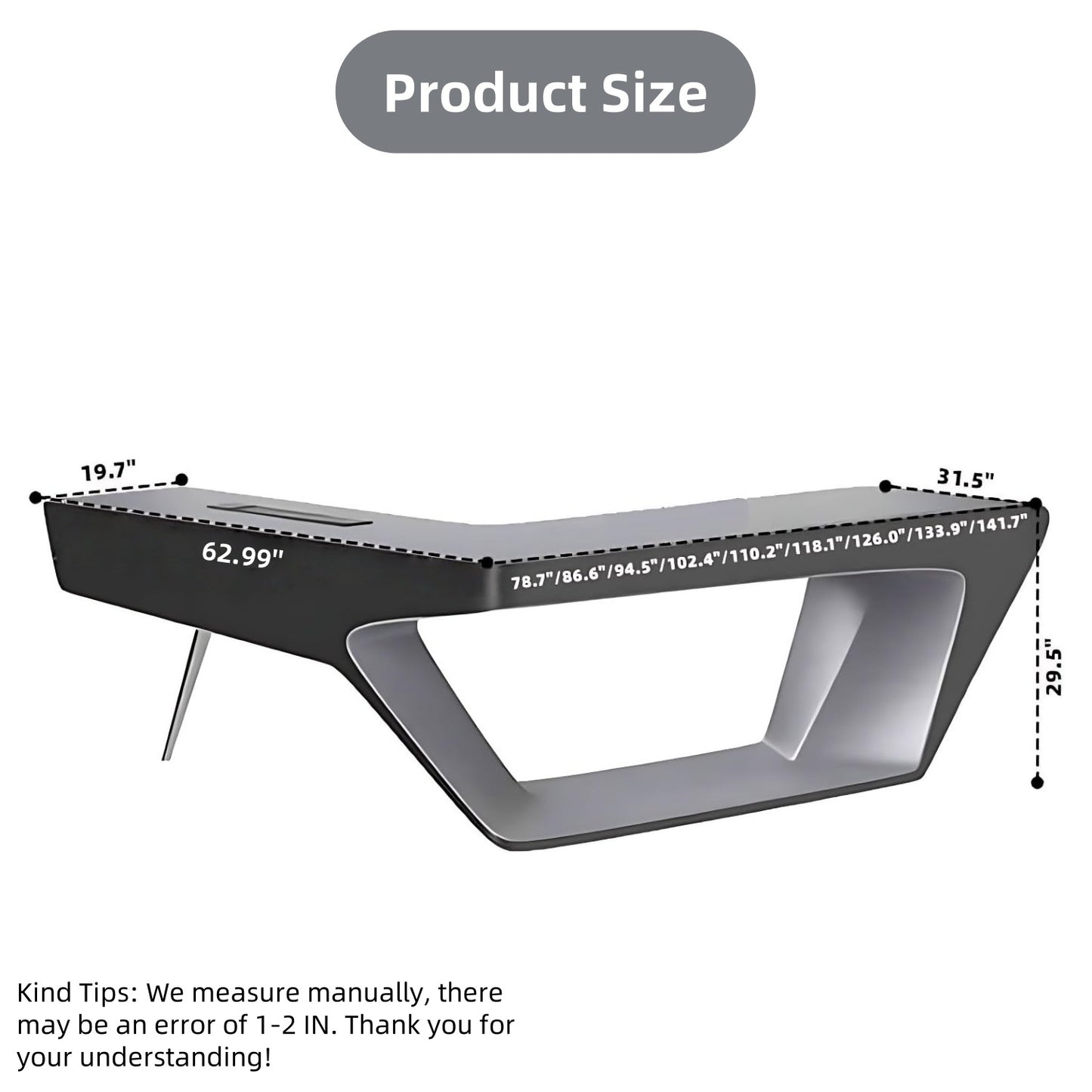 Aihm-Lon Unique Executive Desk with Black Minimalist Design 78.7"-141.7"