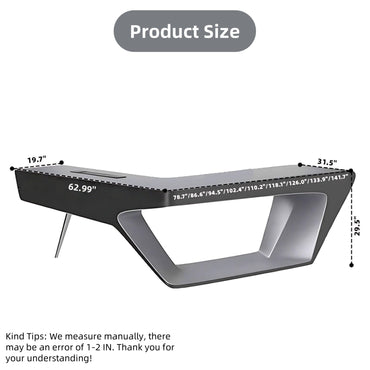 Aihm-Lon Unique Executive Desk with Black Minimalist Design 78.7"-141.7"