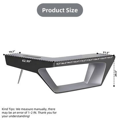 Aihm-Lon Unique Executive Desk with Black Minimalist Design 78.7"-141.7"