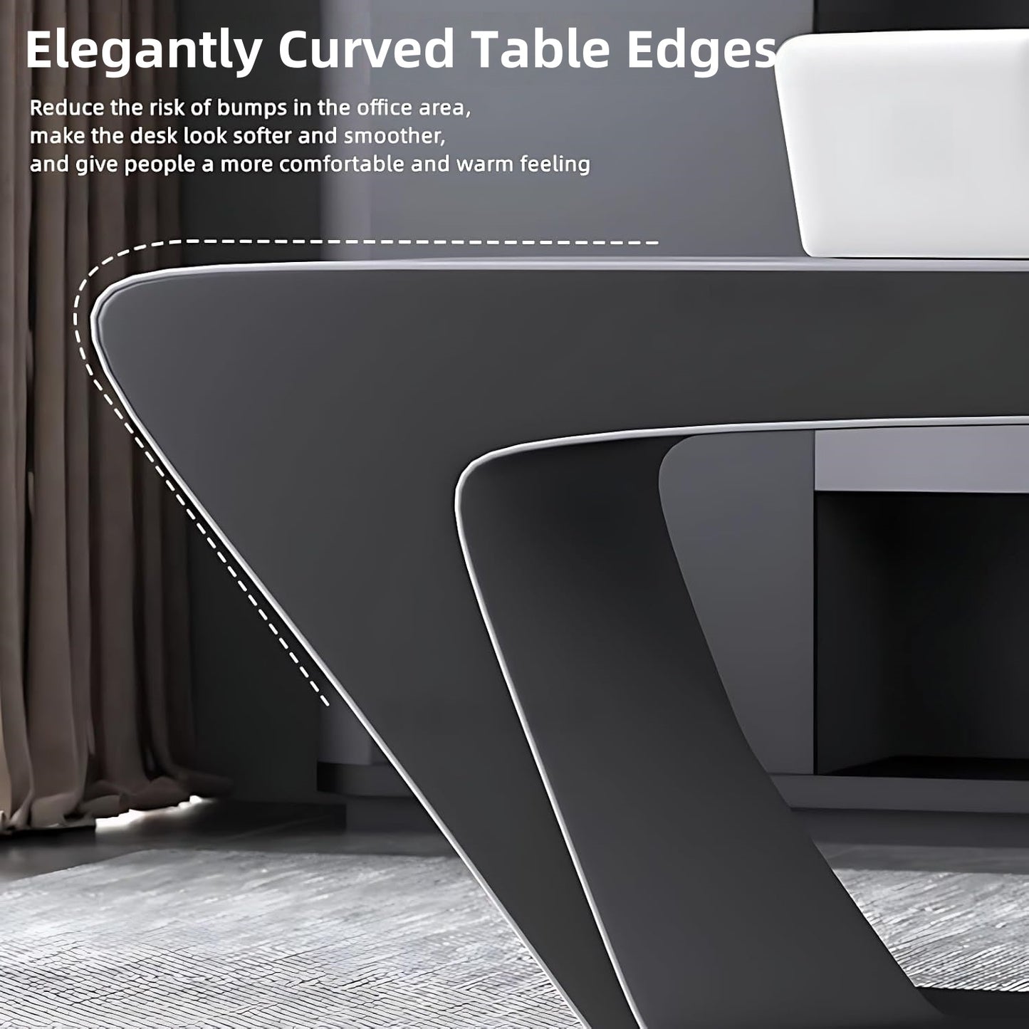 Aihm-Lon Unique Executive Desk with Black Minimalist Design 78.7"-141.7"