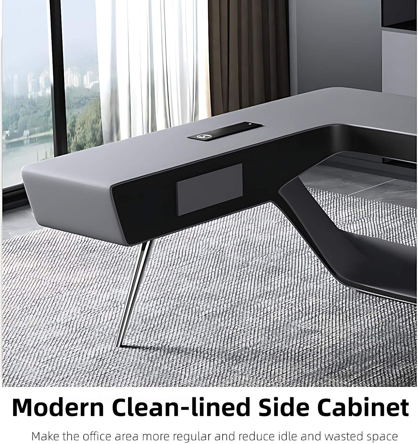 Aihm-Lon Unique Executive Desk with Black Minimalist Design 78.7"-141.7"