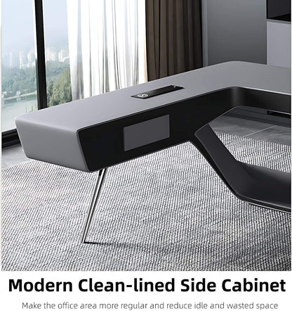 Aihm-Lon Unique Executive Desk with Black Minimalist Design 78.7"-141.7"