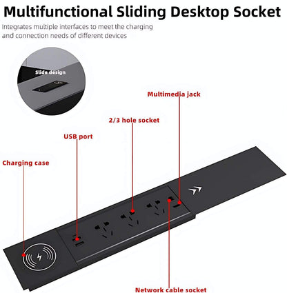 Aihm-Lon Unique Executive Desk with Black Minimalist Design 78.7"-141.7"