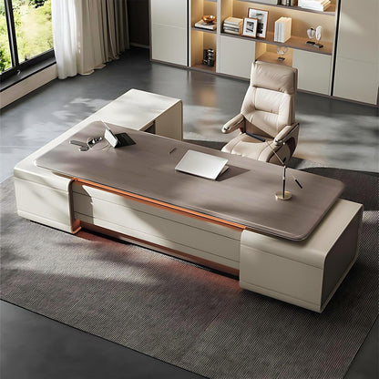 Aihm-Lon Beige Executive Desk with Elegant & Luxe Minimalism 78.7"-141.7"