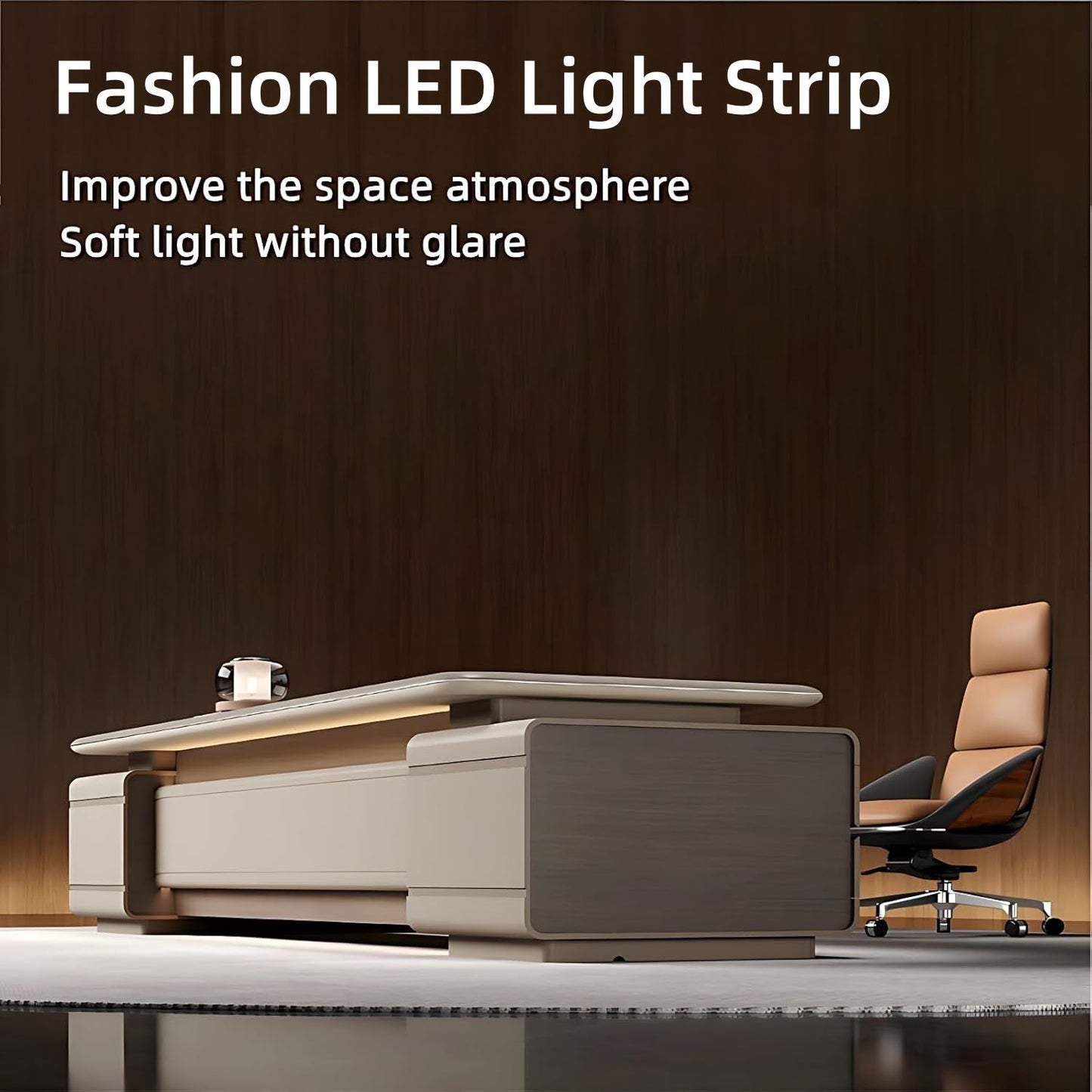 Aihm-Lon Beige Executive Desk with Elegant & Luxe Minimalism 78.7"-141.7"