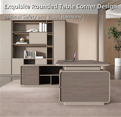 Aihm-Lon Beige Executive Desk with Elegant & Luxe Minimalism 78.7"-141.7"