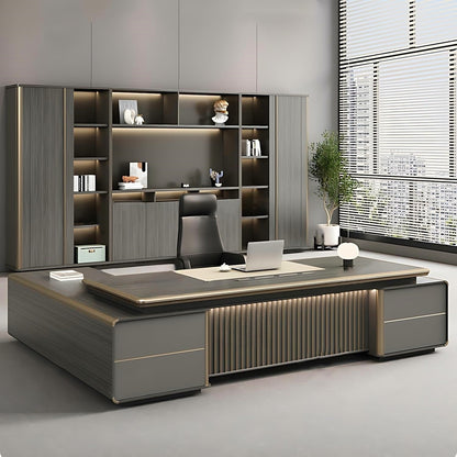 Aihm-Lon Advanced Executive Desk with Exquisite Aluminum Alloy Edging 78.7"-141.7"