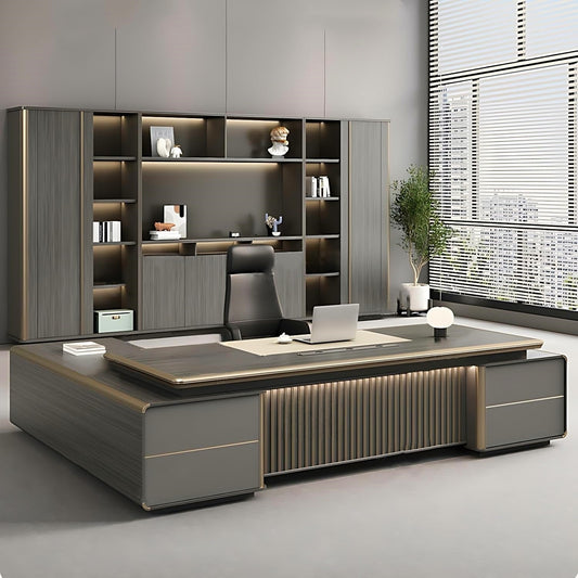 Aihm-Lon Advanced Executive Desk with Exquisite Aluminum Alloy Edging 78.7"-141.7"