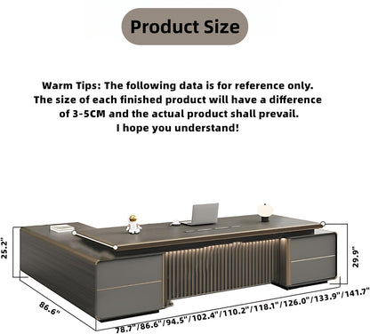 Aihm-Lon Advanced Executive Desk with Exquisite Aluminum Alloy Edging 78.7"-141.7"
